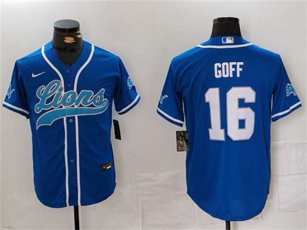 Men%27s Detroit Lions #16 Jared Goff Blue Cool Base Stitched Baseball Jersey->detroit lions->NFL Jersey